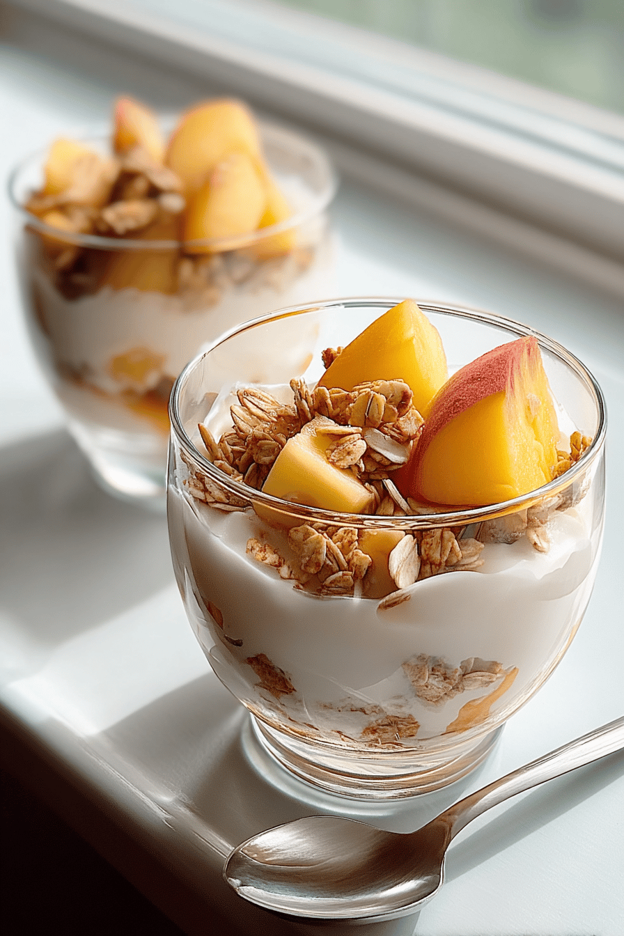 Peach Yogurt Parfaits With Fresh Granola Layers 6 Peach Yogurt Parfaits