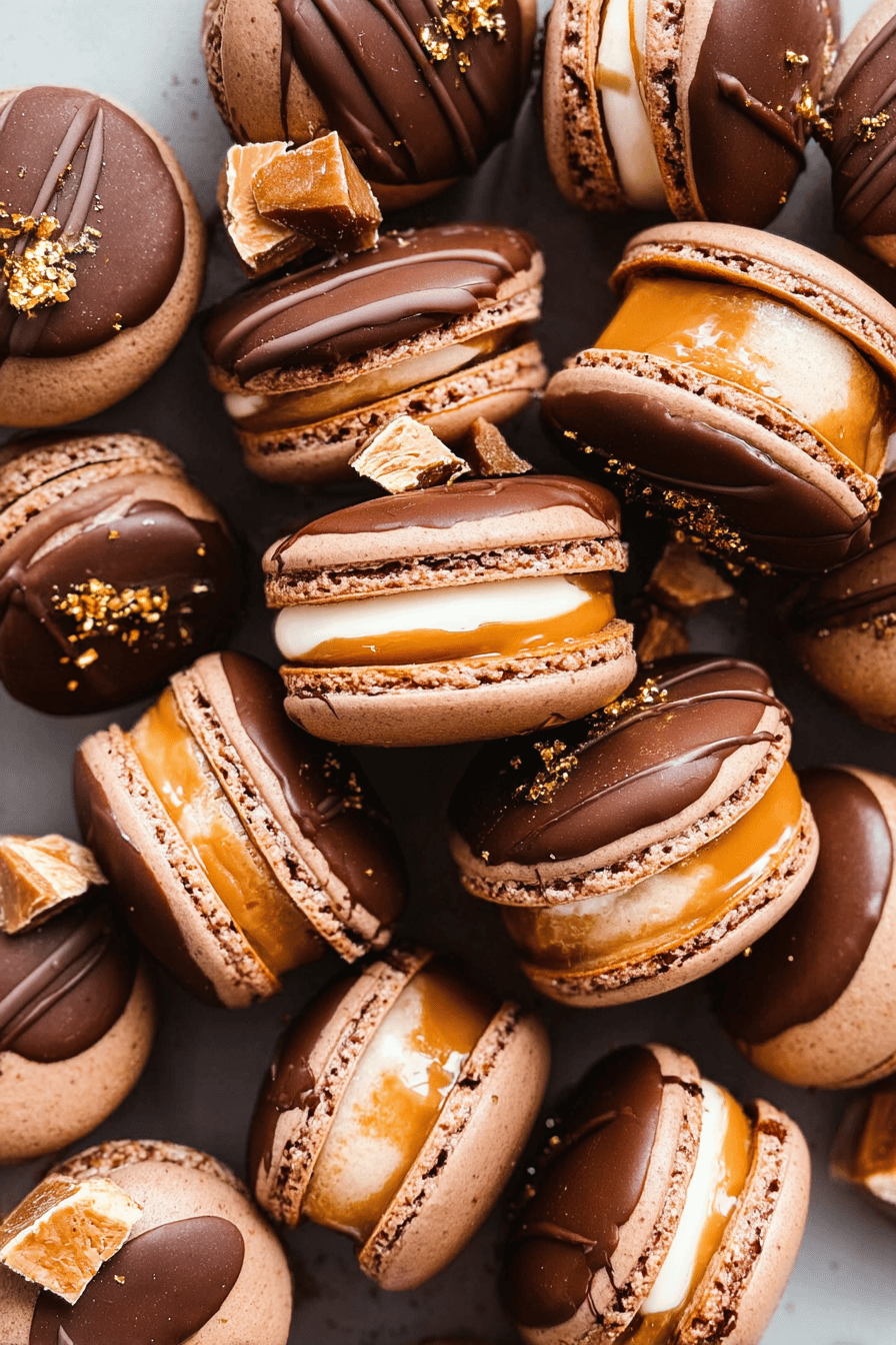 Snickers Macarons Recipe With Creamy Peanut Butter And Chocolate Filling 6 Snickers Macarons