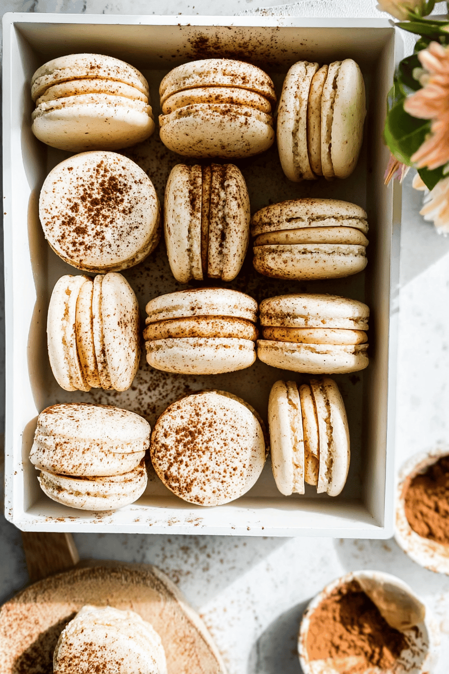 Tiramisu Macarons Recipe With Creamy Mascarpone Filling 7 Tiramisu Macarons