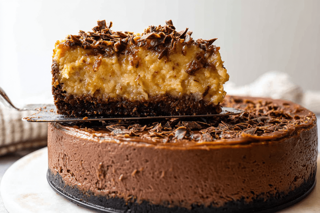 German Chocolate Cheesecake Recipe With Rich Coconut And Pecan Topping 6 German Chocolate Cheesecake