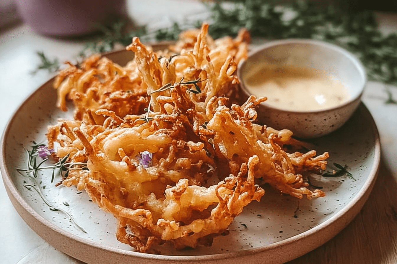 Fried Enoki Mushrooms With Chili Aioli For Crispy Spicy Appetizer 6 Crispy Fried Enoki Mushrooms