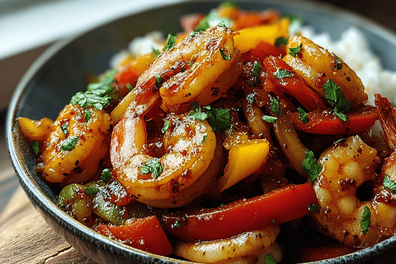 Garlic Shrimp Stir Fry With Colorful Peppers And Onions 6 Shrimp And Pepper Stir Fry