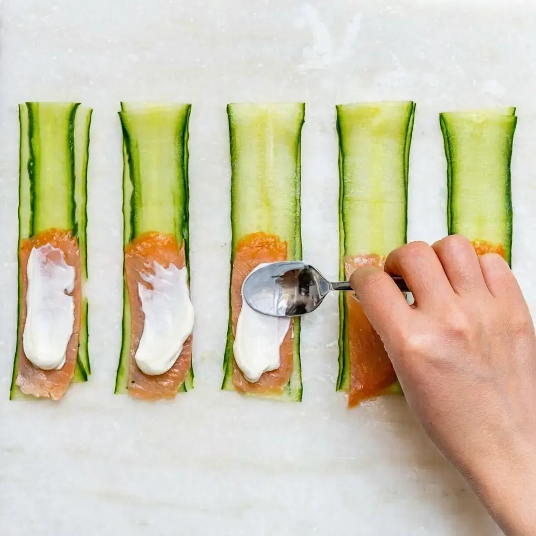Smoked Salmon Cucumber Rolls, Instructions