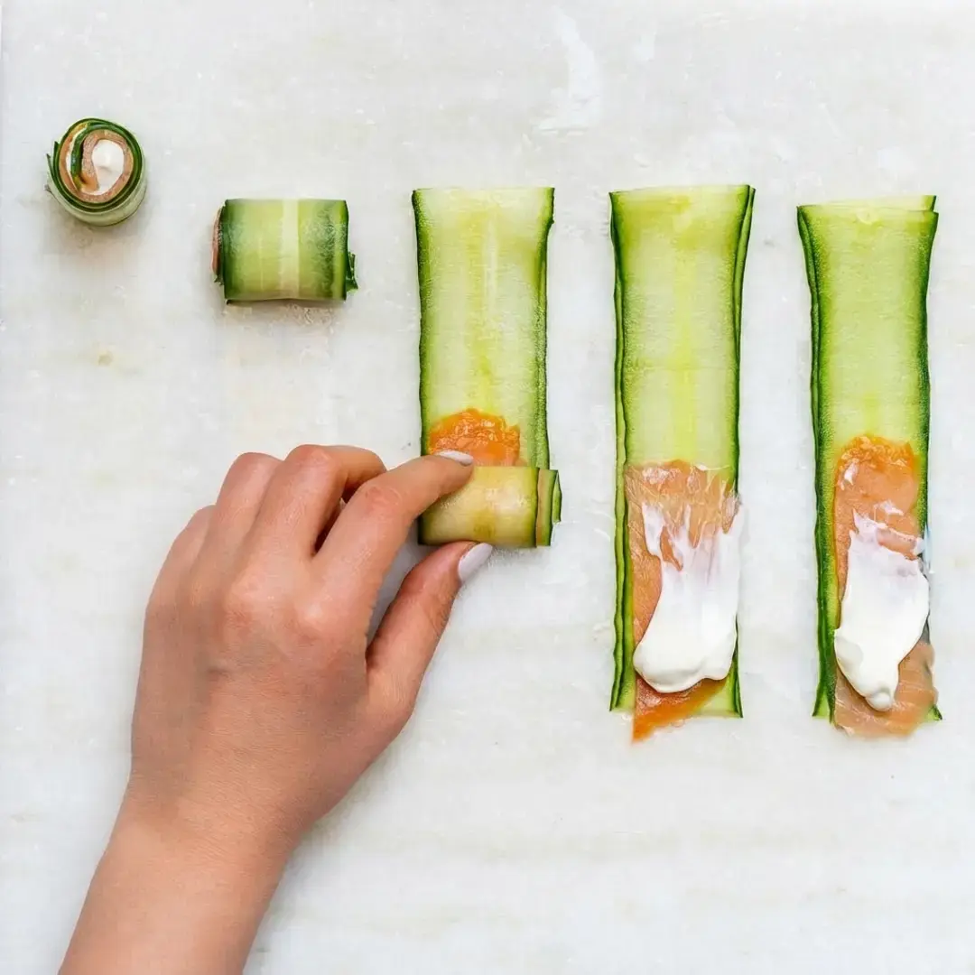 Smoked Salmon Cucumber Rolls, Instructions